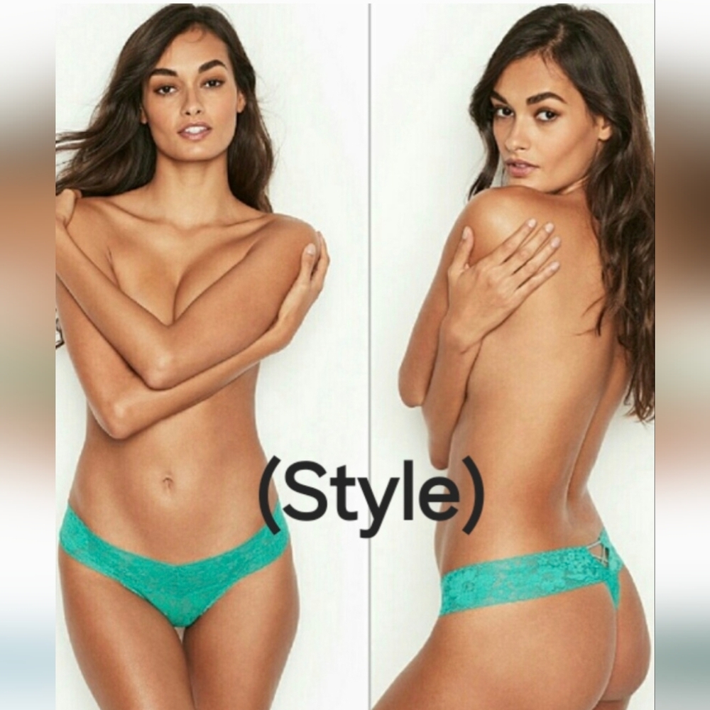 VICTORIA' S SECRET THE LACIE THONG DARK TEAL SILVER CRISS CROSS ACCENT MED! NWT!